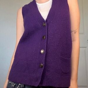 NWT dELiA*s Y2K Purple Wool Angora Button Up Sweater Vest Vintage Mardi Gras S